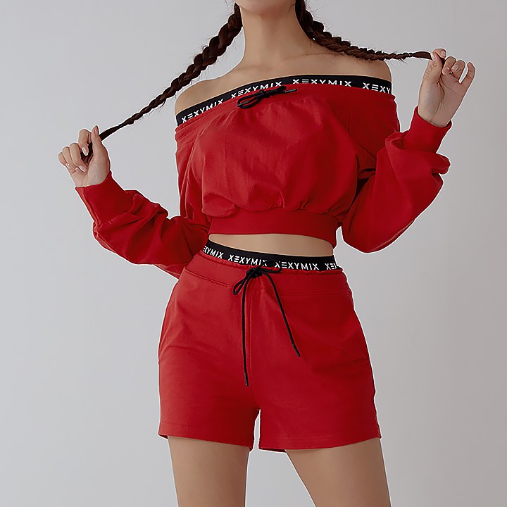 Off-Shoulder Long Sleeve Top_Strawberry Red
