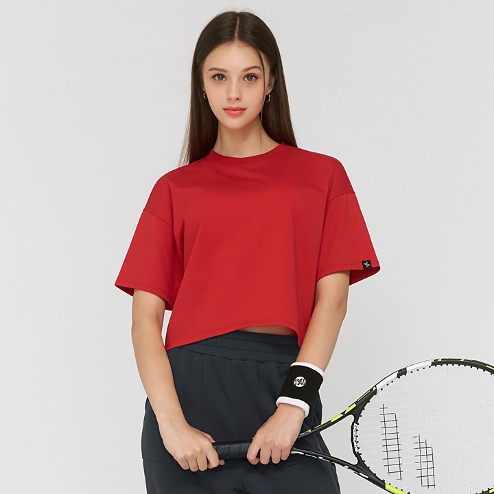 Cool Touch Basic Crop T-Shirt_Pepper Red