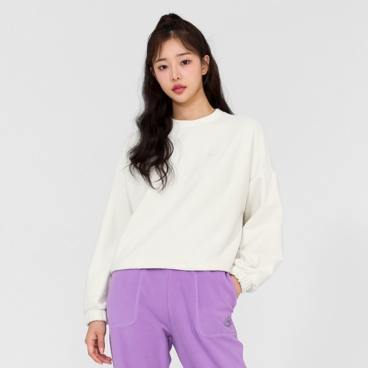 Light Fleece Crop Sweatshirt_Cotton Cream
