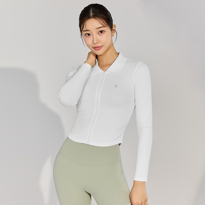 Soft Ribbed Collar Zip-Up_Ivory