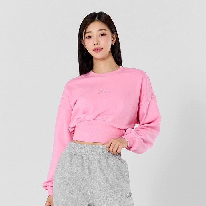 Wide Banding Crop Sweatshirt_Neon Pink