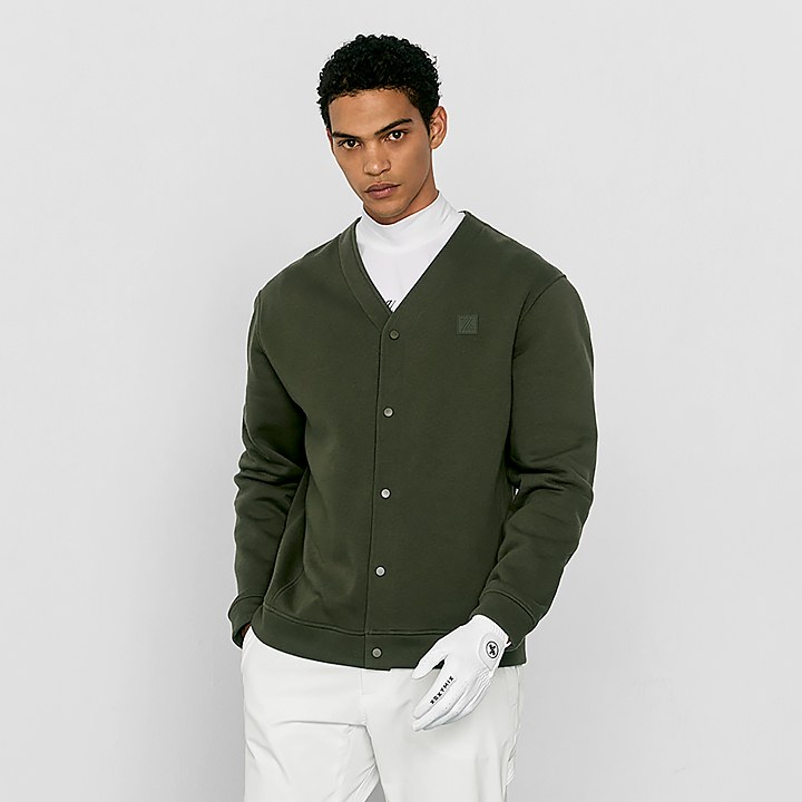 Basic Fleece Snap Cardigan_Comfy Khaki