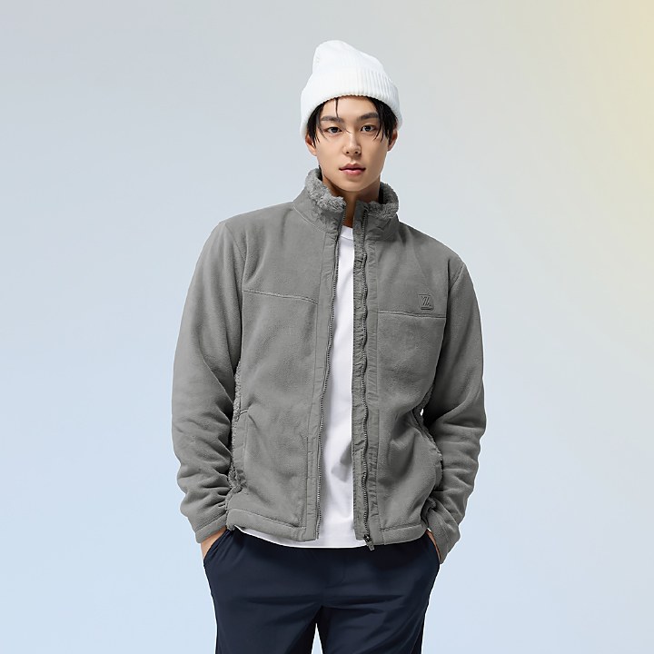 Textured Fleece Zip-up Jacket_Multi Gray