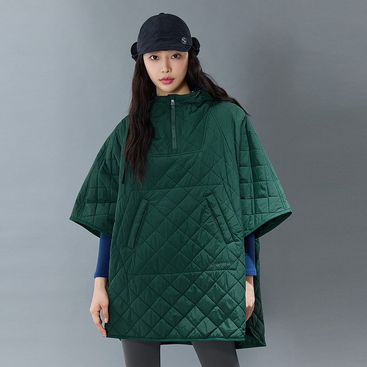 Quilted Hood Packable Poncho_Hunter Green