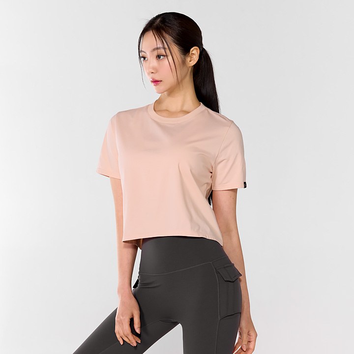 Basic Stretch Crop T-Shirt_Mist Pink