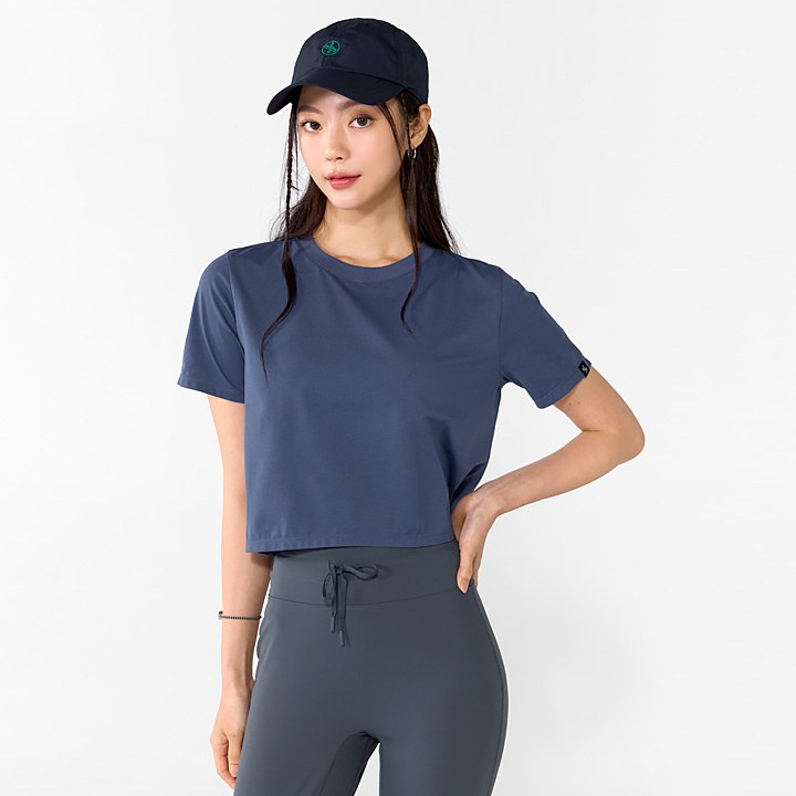 Basic Stretch Crop T-Shirt_Dust Blue