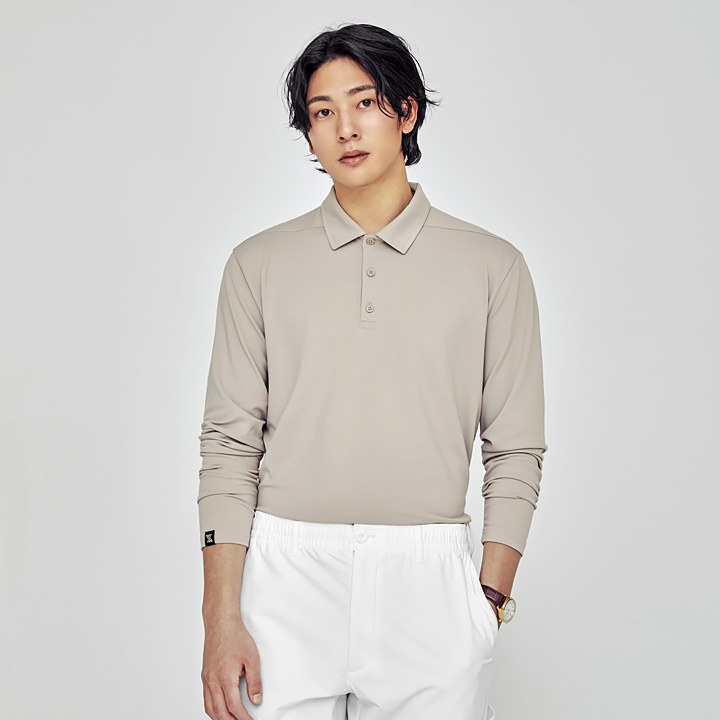 All New Basic Pique Polo Longsleeve_Justin Beige