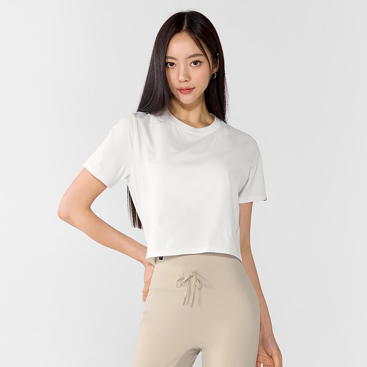 Basic Stretch Crop T-Shirt_Ivory