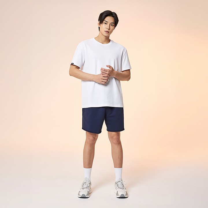Small Letter Natural Sweat Shorts_Navy