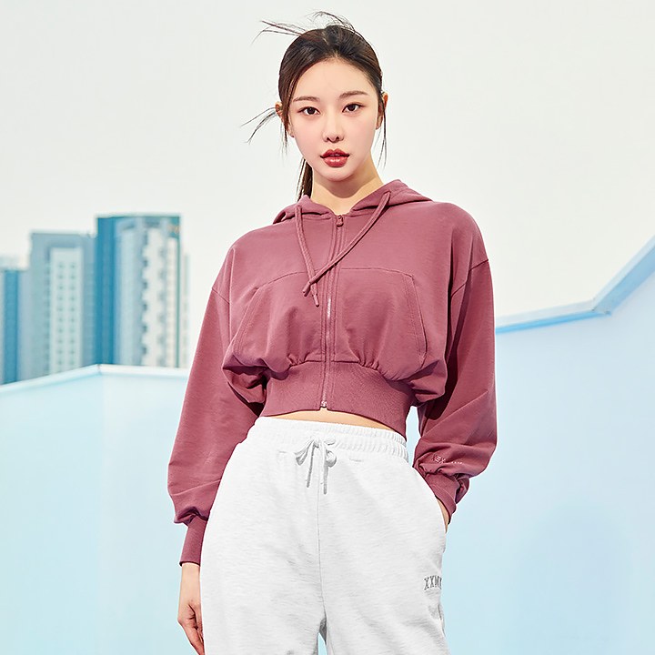 Smooth Touch Crop Hoodie Zip-up_Swing Pink