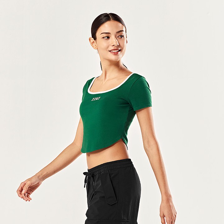Kelly Square Neck Crop Short Sleeve_Martini Green