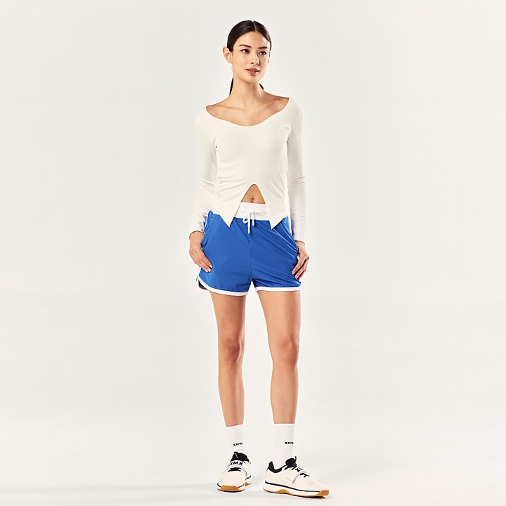 Ribbed Color Block Dolphin Shorts_Daphne Blue